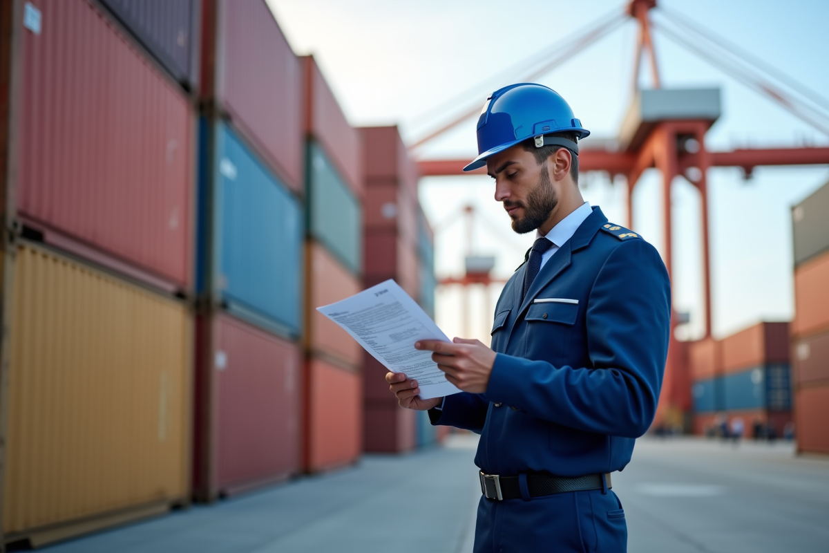 Agent de douane vérifiant un cargo au port