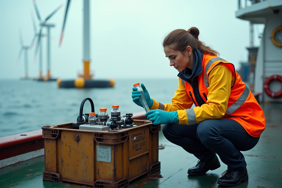 Chercheuse en mer prélevant un échantillon d