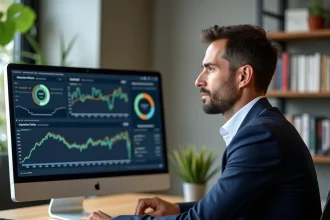 Consultant SEO Rennes analysant les performances de référencement naturel sur un tableau de bord digital dans un bureau moderne