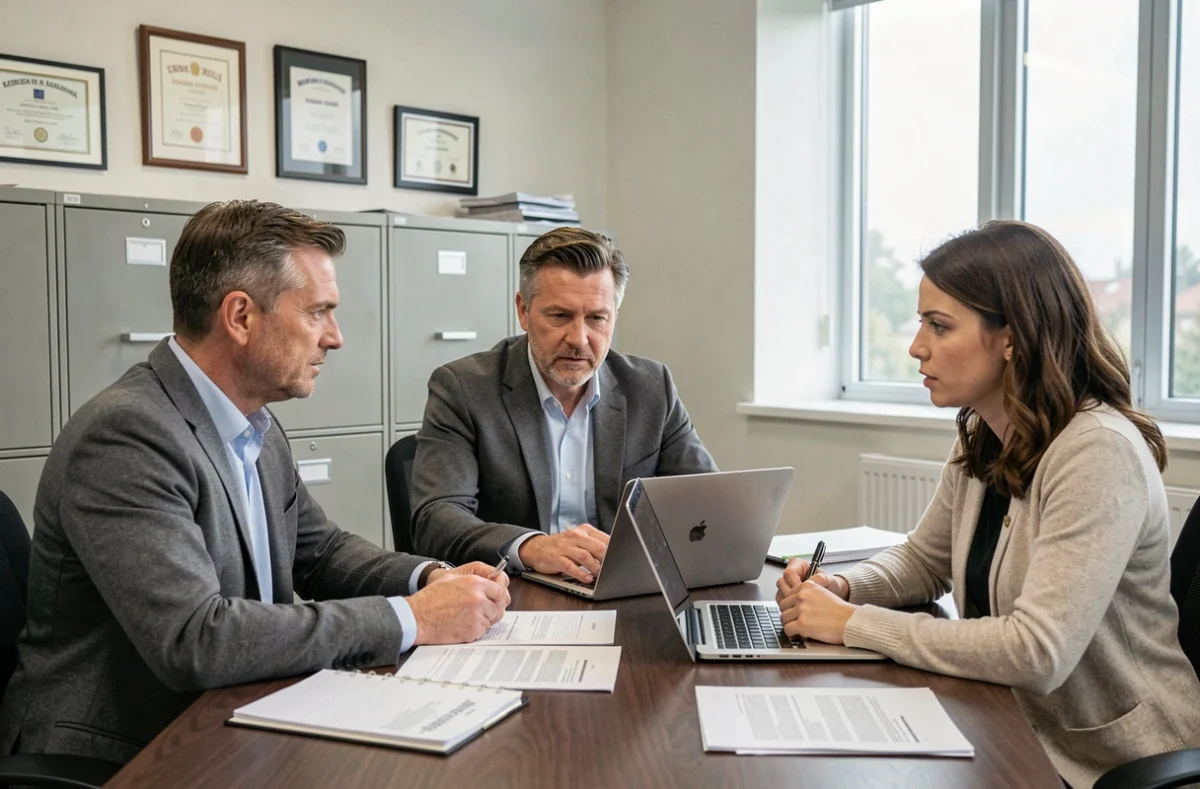 Un couple consulte un conseiller professionnel pour comprendre les conditions et montants de l'allocation DEF Acre dans un bureau