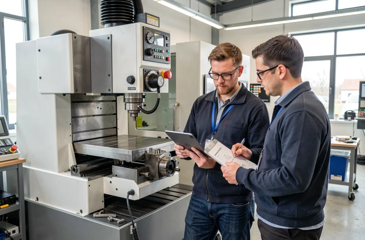 Deux responsables examinant des rapports de maintenance dans un atelier