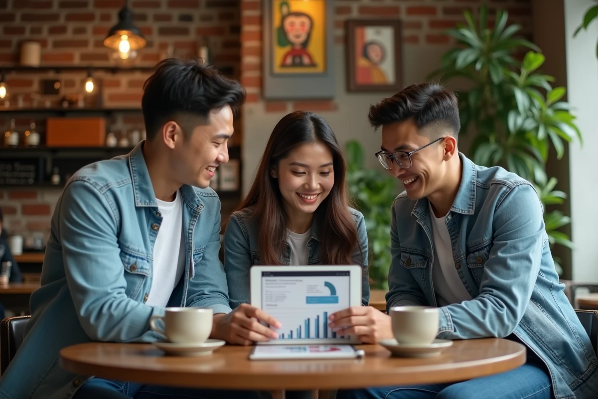 Groupe de jeunes collaborant autour d