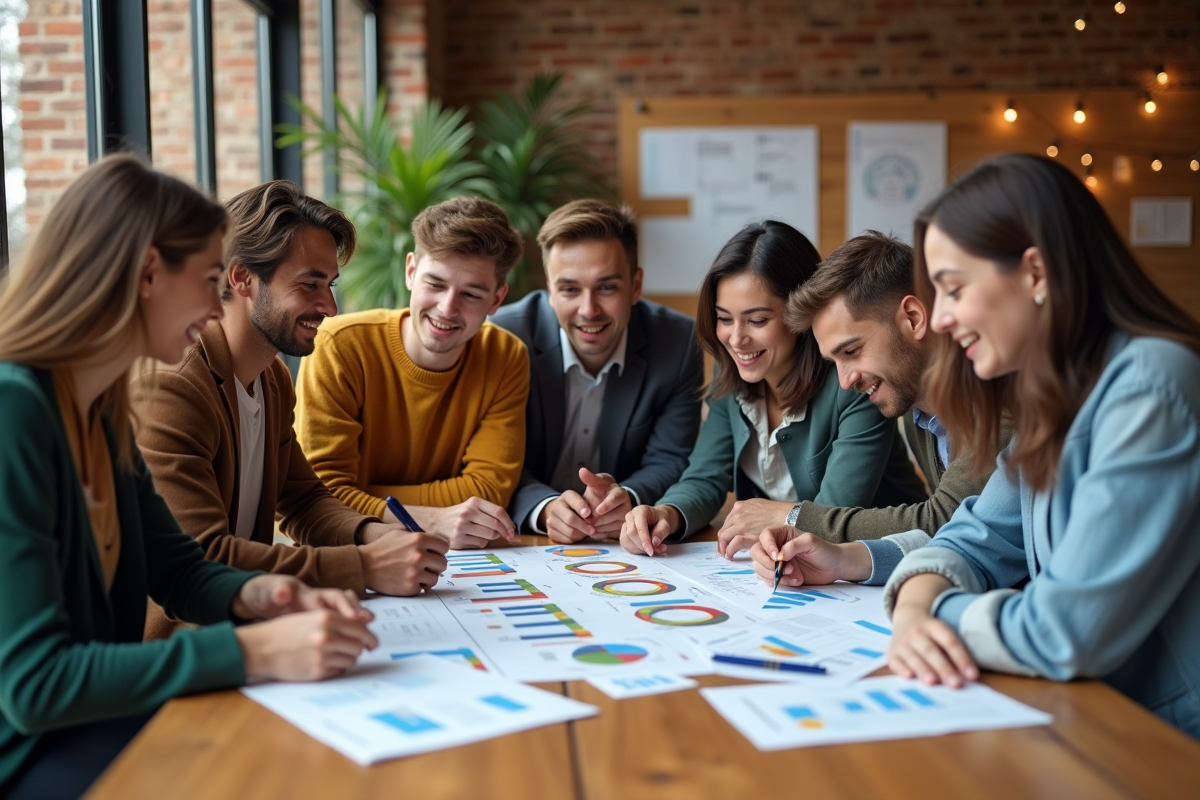 Groupe de professionnels discutant stratégie marketing