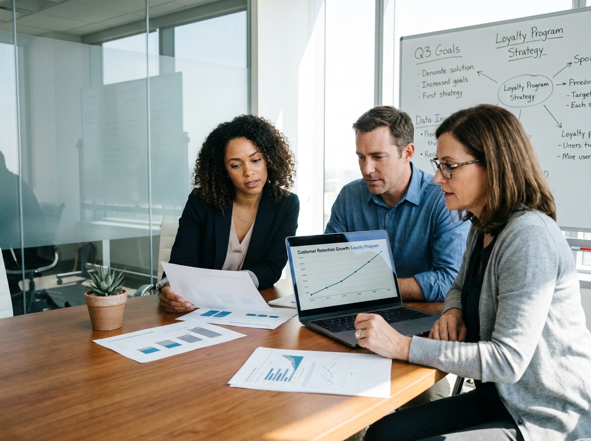 Équipe de PME analysant les données de croissance liées à un programme de fidélité client