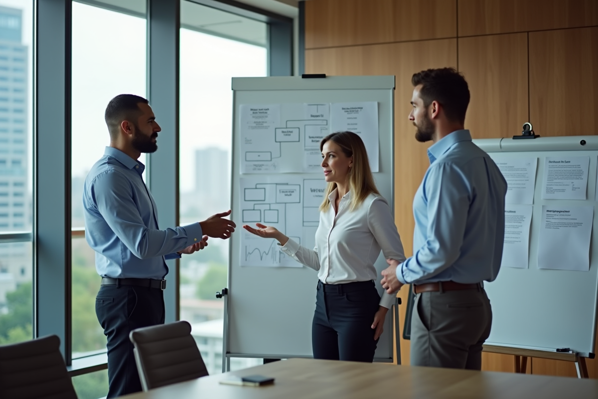 Trois cadres discutant autour d