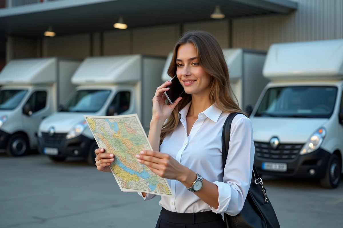 Jeune femme professionnelle parlant au téléphone devant logistique