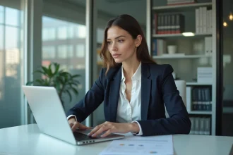Femme professionnelle en bureau moderne et lumineux