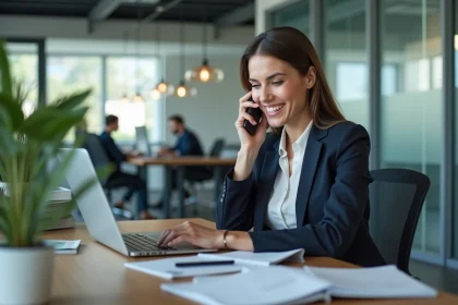 Femme d affaires au téléphone dans un bureau moderne