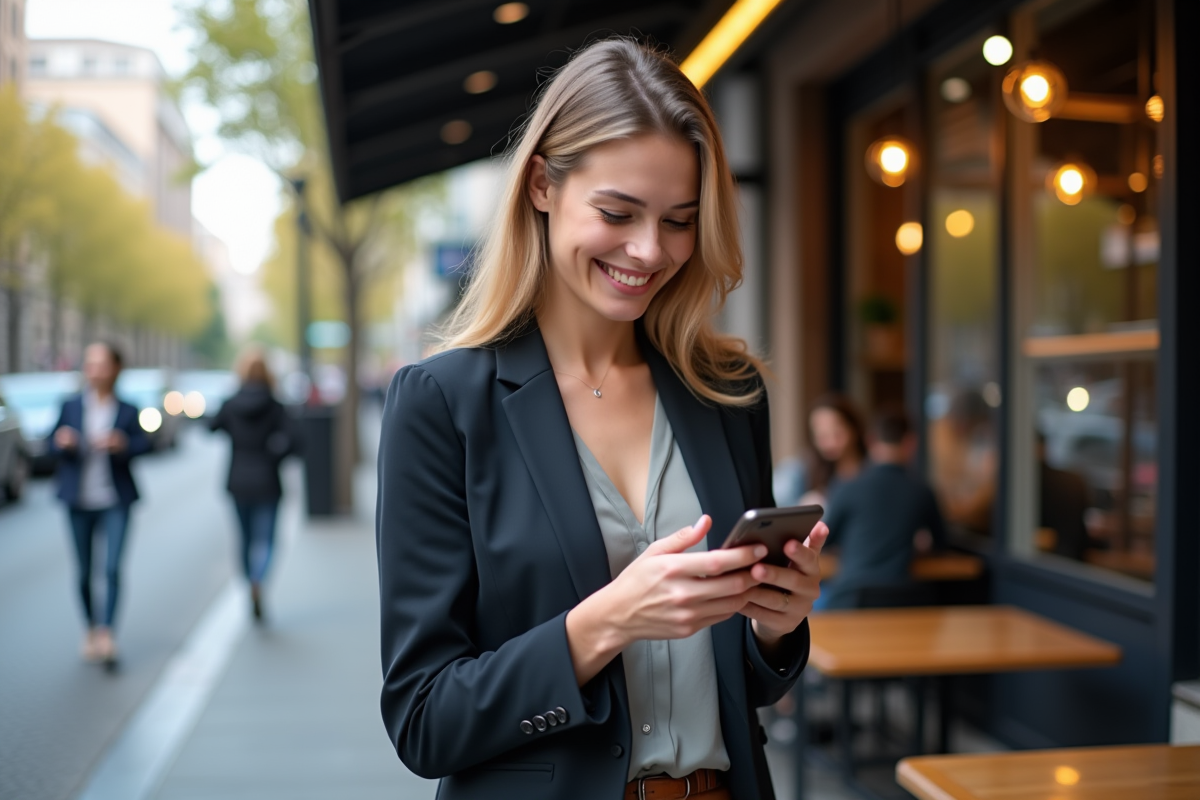 Femme souriante utilisant son smartphone à l