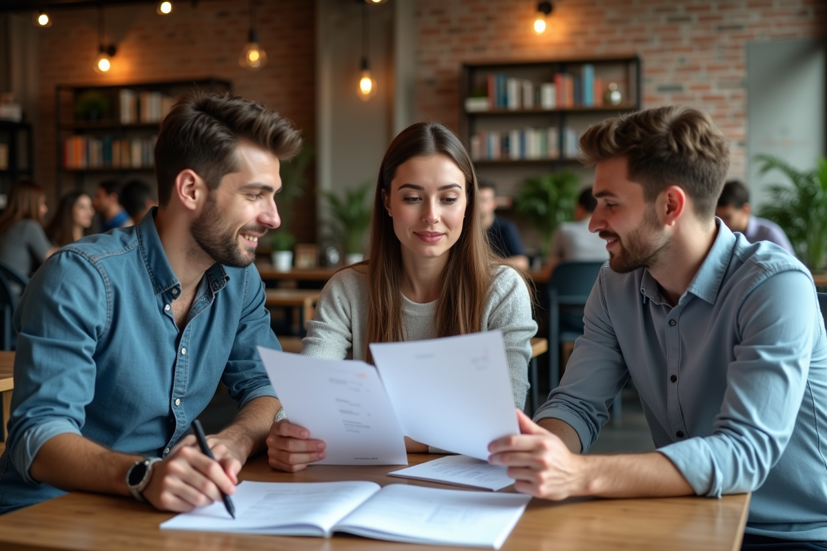 Groupe de professionnels discutant autour d