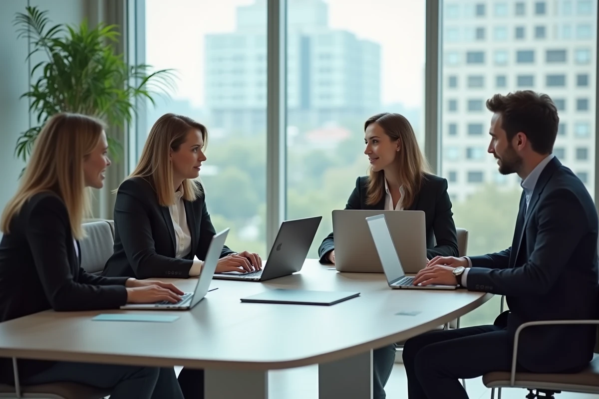 Groupe de professionnels en réunion dans un bureau moderne