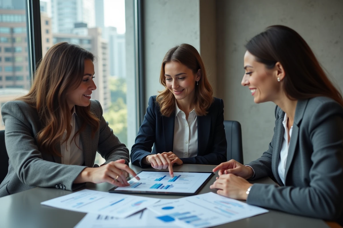 Groupe de professionnels discutant de données de vente
