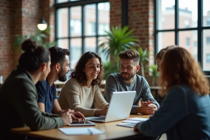 Groupe diversifié en réunion dans un loft à Bayonne