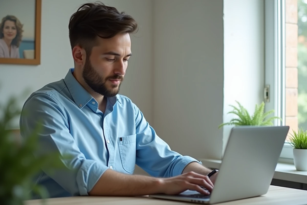 Homme en ligne de condoleances sur son ordinateur dans un bureau