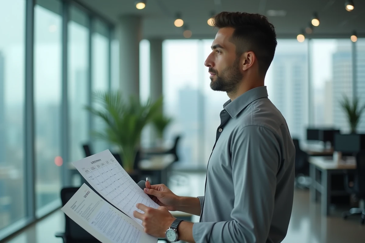 Homme daffaires avec documents et calendrier urbain