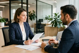 Une employée négocie ses heures de travail à temps partiel avec son manager dans un bureau moderne