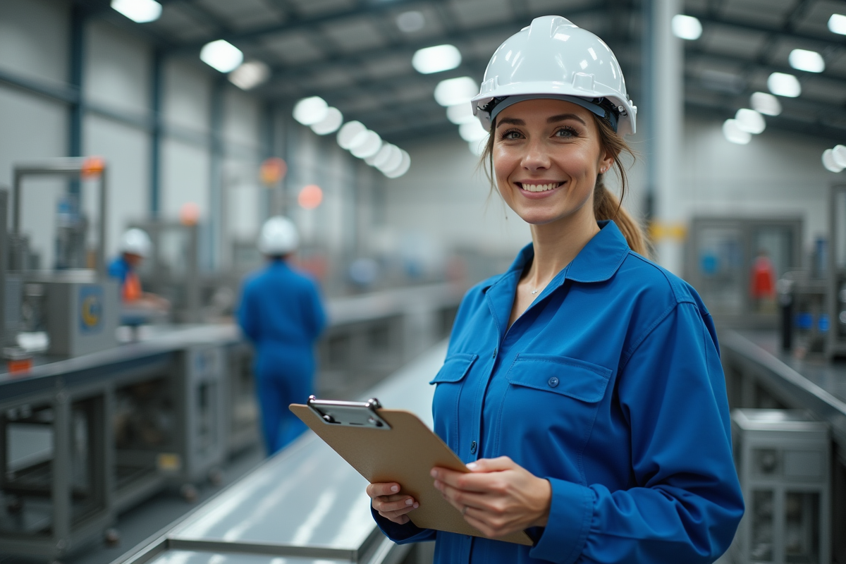Femme ouvrière fière dans une usine moderne