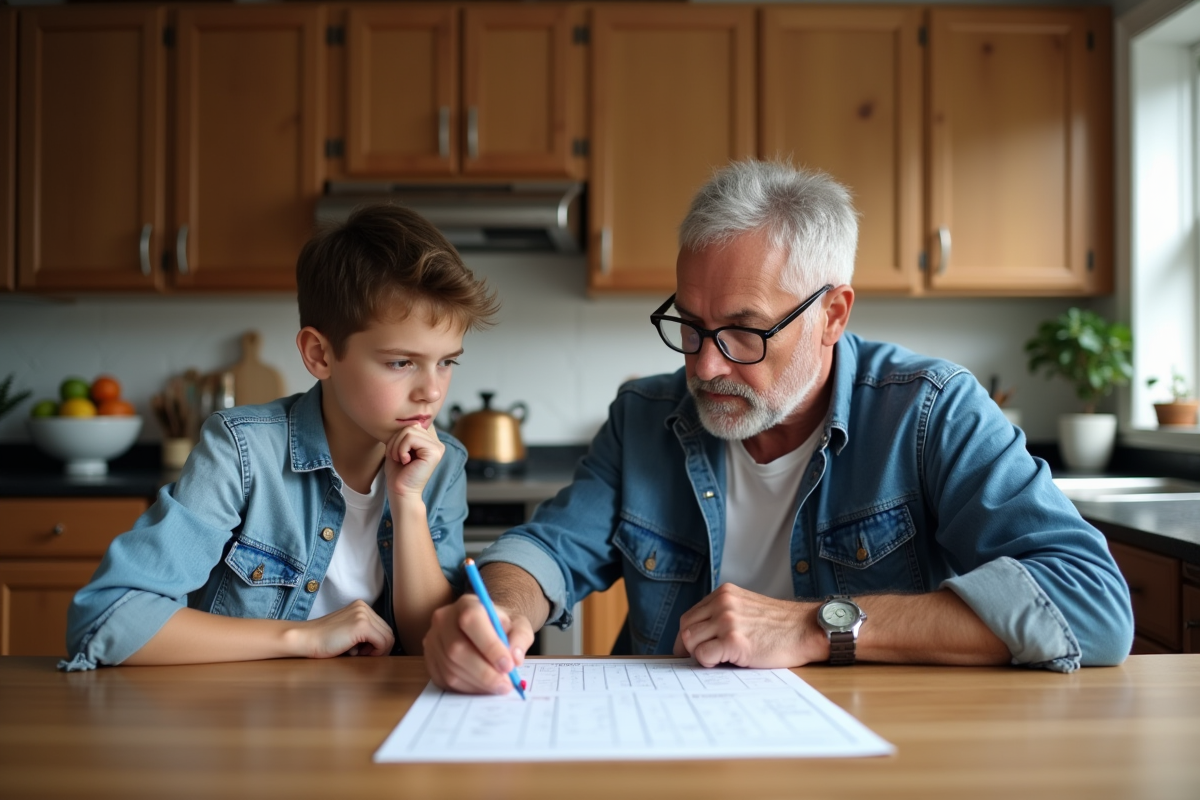 Père et fils discutant autour d