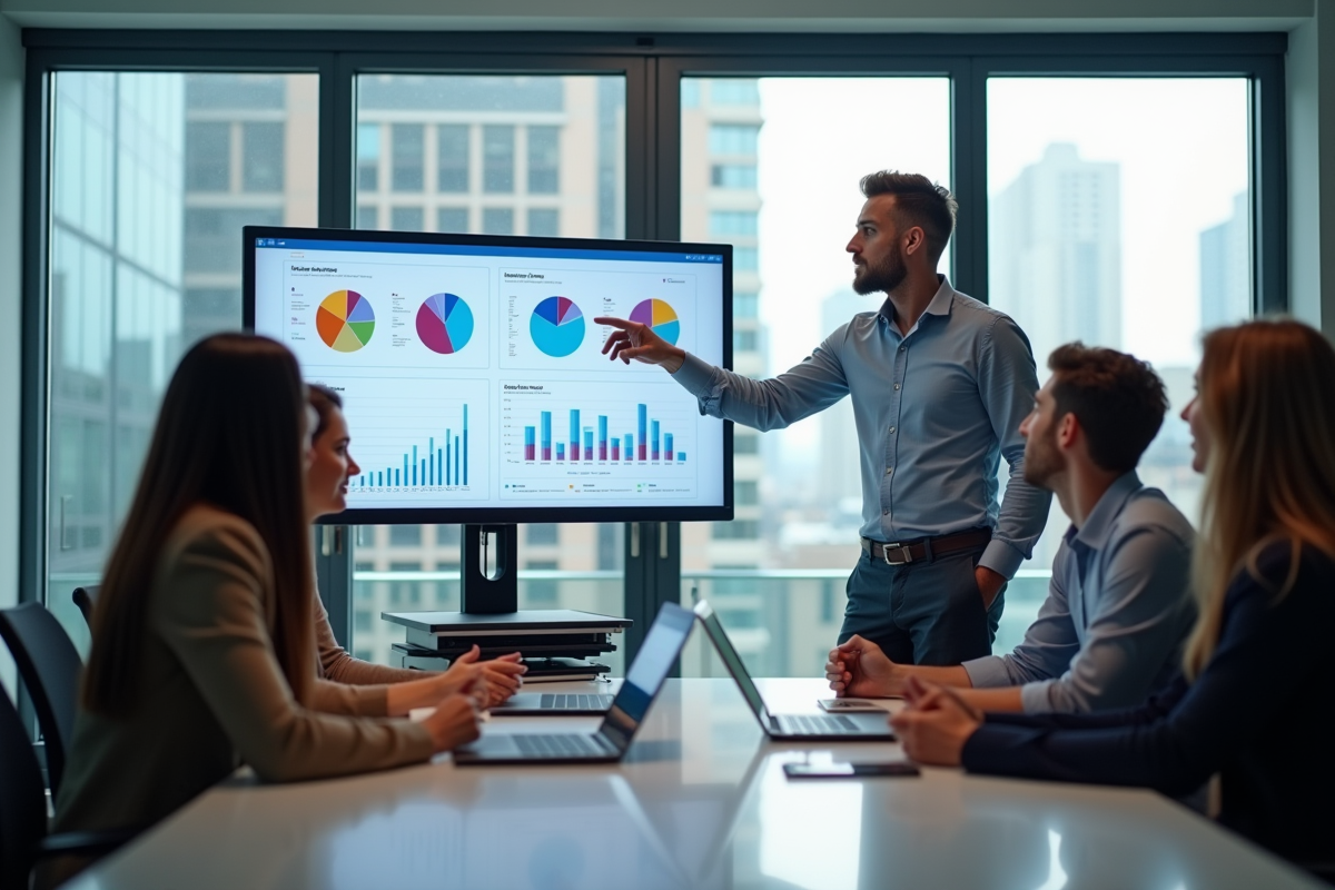 Groupe de professionnels en coworking discutant autour d un ordinateur