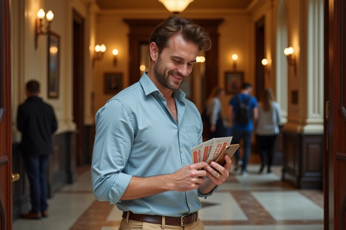 Salarié utilisant ses billets à tarif réduit du CSE Arval à l'entrée d'un lieu culturel