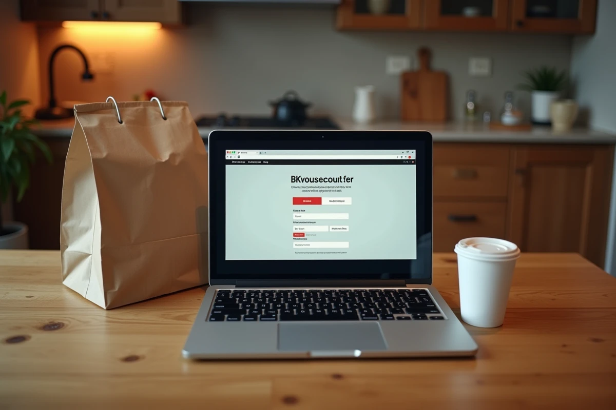 Ordinateur portable affichant le site BKvousecoute.fr avec formulaire de satisfaction en ligne à domicile