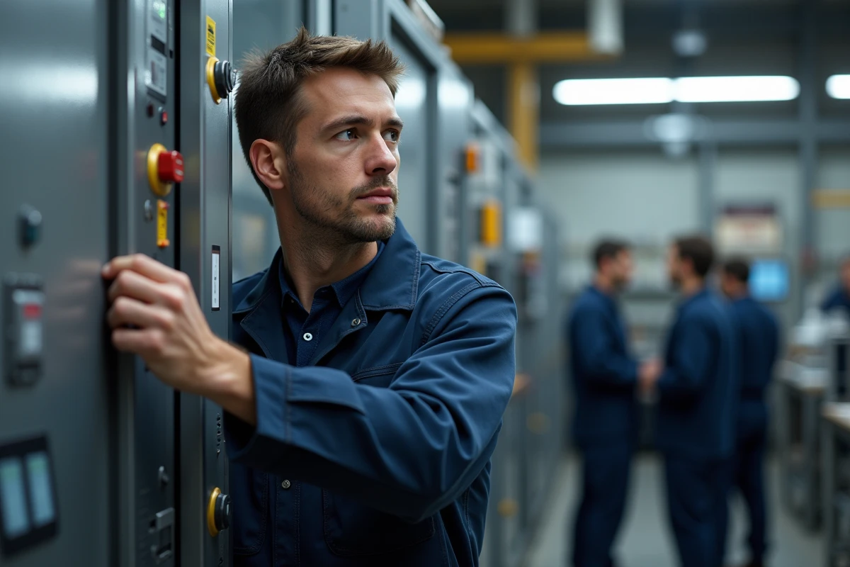 Technicien en uniforme ajustant équipements industriels
