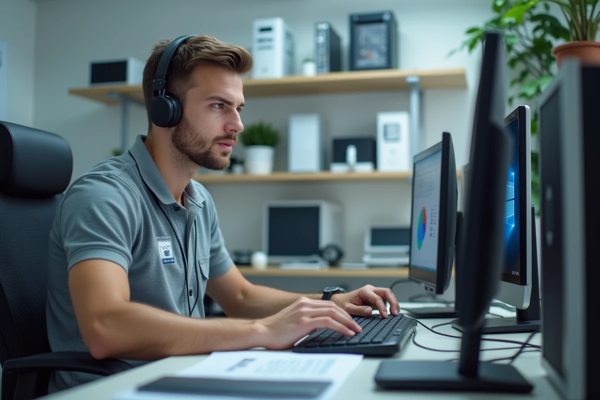 Technicien informatique travaillant sur son poste de travail